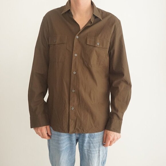 Mango MNG Hunter Green 100% Cotton Button Down Regular Fit Dress Shirt Large - Picture 1 of 11